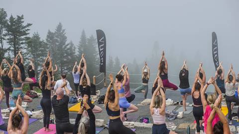 Outdoor yoga class at the Place Saint-Bernard